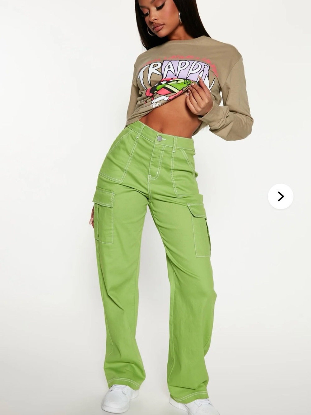 Fashion Nova High-Rise Wide Leg Cargo Pants in Lime Green